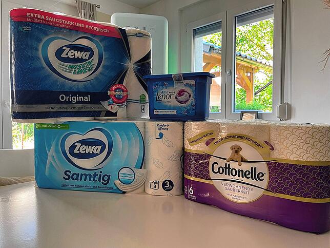 Toilettenpapier, Küchenrolle, Waschmittel aus Deutschland.