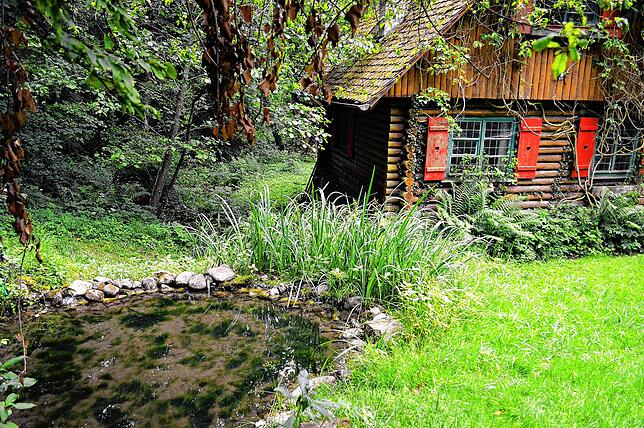 Sieben kleine Teiche gibt es auf dem Gelände rund um die Fuchsfarm. Das Bauernhaus im Hintergrund wird als Feriendomizil genutzt. ...