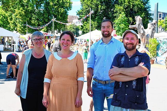 Die Veranstalter sind zufrieden mit dem Start des Kulturufers: (von links) Petra Schömer, Sarah Baltes, Yannick Wiest und Daniel Schweizer.