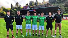 Das neue Trainerteam mit drei Neuzugängen (von links): Patrick Staudt (Spielausschuss), Timo Wagner (Co-Trainer), die Neuzugänge Marcel ...