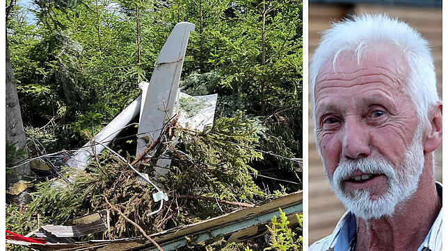 Das Flugzeugwrack am 20. Juli im Wald bei Mönchweiler. Den Absturz beobachtet unter anderem Georg Bösinger aus Mönchweiler.