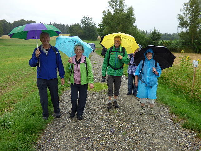 Gute Kleidung und Regenschirme schützen vor dem Regen.