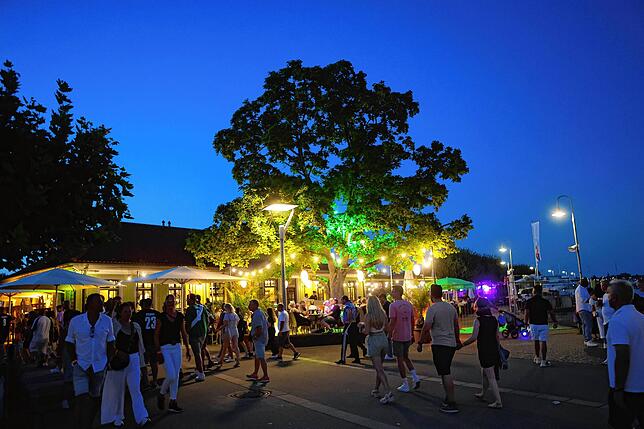 Bild 13: Seenachtfest 2024: Party auf dem Festgelände. Hier sorgen DJs und Bands für Stimmung bei den Gästen