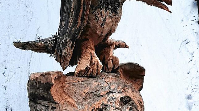 Die Skulptur &bdquo;Rabe auf Bär&ldquo; ist jetzt in Bernau zu sehen.