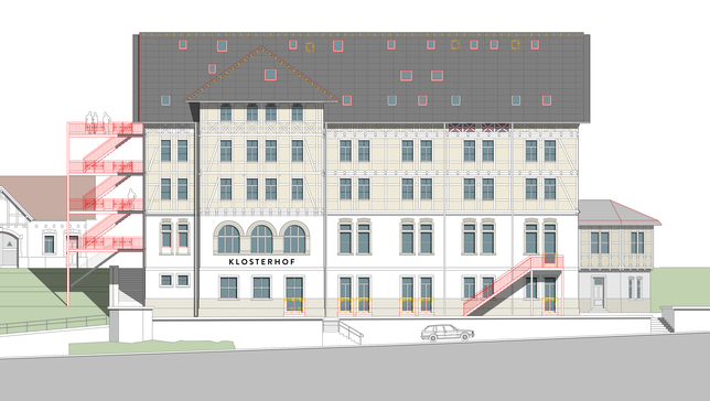 So könnte der moderne Klosterhof (Ex-Pilgerhof) einmal aussehen – aber nur, wenn das Denkmalamt alles genehmigt.