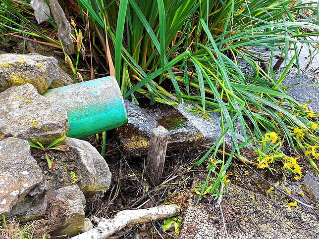 Aus diesem Rohr fließt das Wasser wieder in den See. Etwa 50 Zentimeter fehlen noch, bis er sein normalen Pegel erreicht.
