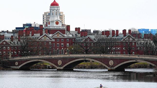 Ein Ruderer rudert den Charles River in der Nähe der Harvard University hinunter.