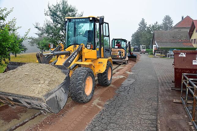 Ein Graben für die Längskabel beim Breitbandausbau wird im Juni 2024 in Görwihl wieder verfüllt.