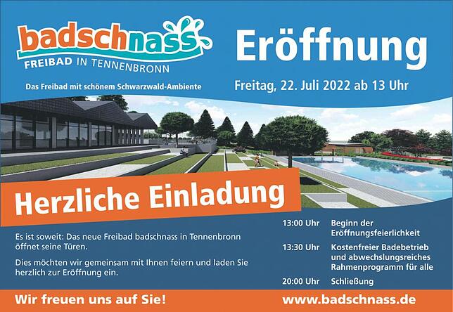Bild 1: Eröffnung Freibad Tennenbronn: Start mit kostenlosem Badespaß