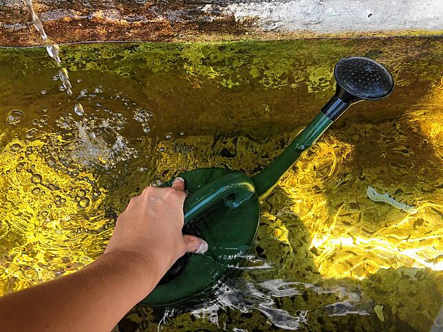 Das Wasser in den öffentlichen Brunnen gilt als Gemeingut und darf mit Gießkannen geschöpft werden.