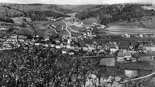 Damals: Blick auf die Stühlinger Unterstadt, über der in der Bildmitte die Rappenhaldesiedlung im Entstehen ist. Das Bild entstand um ...