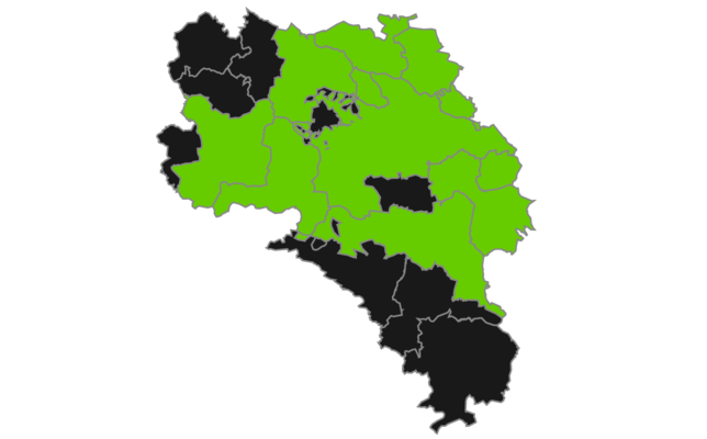 Die Gemeinden, in denen die Grünen die meisten Stimmen geholt haben, sind in der Karte grün eingefärbt. In den schwarz eingefärbten ...