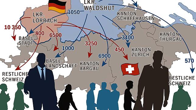 Bild : Wie viele Menschen in der Region arbeiten in der Schweiz? Und in welchen Gemeinden wohnen die meisten Grenzgänger? Hier die Antworten.