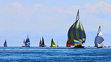 Schöner Anblick: Segelboote, die an der Internationalen Bodenseewoche teilnehmen, auf dem See.