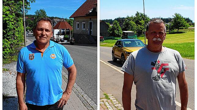 Klaus Lauble (links), Ortsvorsteher von Peterzell, und Roland Meder, Ortsvorsteher von Buchenberg, sprechen über die Situation entlang ...