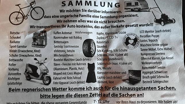 Zettel im Briefkasten: Ankündigung einer illegalen Straßensammlung im August 2020 in Wehr.