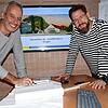 Sie sind die Planer für den Wiederaufbau der Scheffelhalle: Ben Nägele und Alexander Kionka haben mit den Planungen bereits angefangen.