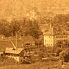 Das Schloss-Areal 1892, ein Jahr vor dem Kauf durch die Gemeinde Wehr (Detail): Links die Dampfsäge mit Kamin und dem zweistöckigen ...