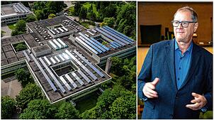 Die Deutenbergschule (Juli 2021) und OB Jürgen Roth (Juni 2024).