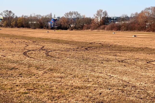 Ein Autofahrer richtete auf dem Flugplatz einen Flurschaden an, weil er mit seinem Fahrzeug darauf driftete.