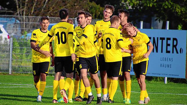 Der SV Denkingen bejubelt den Treffer zum 1:0 durch Yannik Reichle.