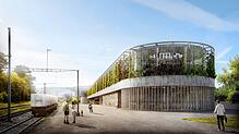 So hätte das Fahrradparkhaus mit Busabstellhalle aussehen sollen. Eine Visualisierung zeigt, die Pläne der Stadt, die nun von den ...