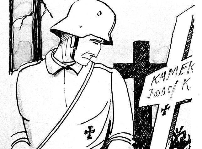 Trauer um die Gefallenen. Zeichnung des Überlingers Viktor Mezger, der Soldat an der Westfront war.