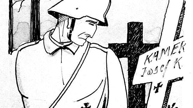 Trauer um die Gefallenen. Zeichnung des Überlingers Viktor Mezger, der Soldat an der Westfront war.