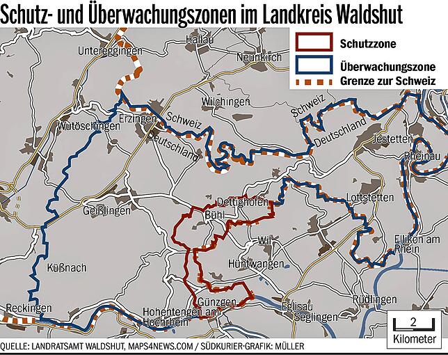 Wegen des Ausbruchs der Geflügelpest in einer grenznahen Gemeinde im Kanton Zürich wurden im Landkreis Waldshut Schutz- und ...