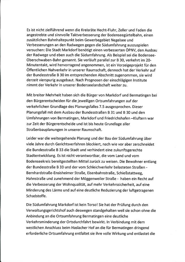 Seite 2 des offenen Briefes. Quelle: Interessengemeinschaft pro Südumfahrung