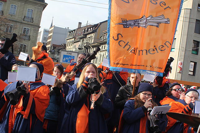 Bild 23: Hästräger und Guggenmusiker aus VS beim Narrentreffen in Fribourg am Sonntag (1)