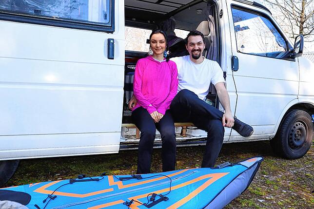 Laura Ponzo und Jonas Hehl verbringen das Wochenende auf dem Naturcampingplatzes Litzelstetten Mainau.
