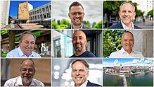 Sieben Kandidaten stehen am 29. September auf dem Stimmzettel: (oben, von links) Johannes Henne, Simon Blümcke, Dieter Baldauf, Rocco ...