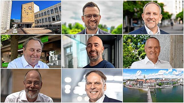 Sieben Kandidaten stehen am 29. September auf dem Stimmzettel: (oben, von links) Johannes Henne, Simon Blümcke, Dieter Baldauf, Rocco ...