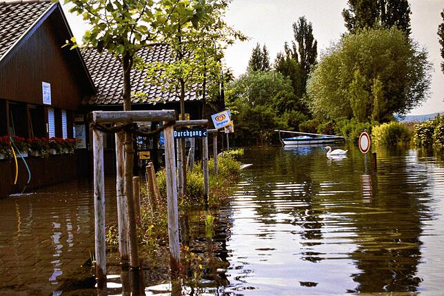 Bild 6: Archivfotos vom Hochwasser 1999: Reichenau vom Festland abgeschnitten