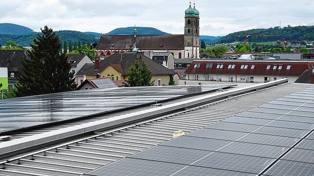 Insgesamt 281 Module der PV-Anlage auf dem Dach des Scheffel-Gymnasiums in Bad Säckingen liefern seit 2024 Strom. Unser Bild entstand im ...