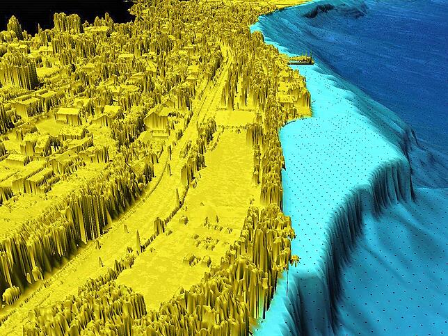 Das Gelände der Landesgartenschau in 3D. Der See vor Überlingen ist wegen seiner steil abfallenden Wände bei Tauchern beliebt, aber auch ...