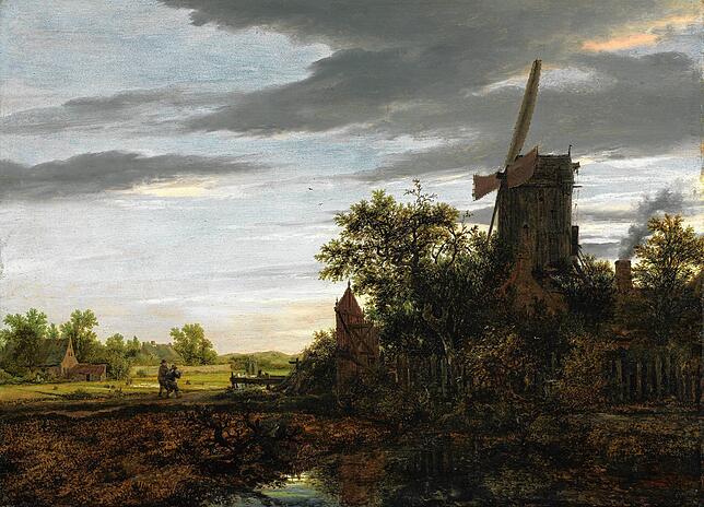 Darstellung einer holländischen Windmühle von Jacob van Ruisdael im Jahr 1646.