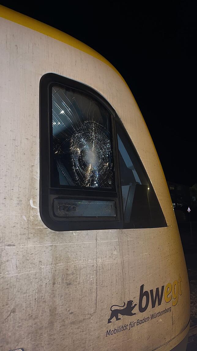 Die kaputte Scheibe am Interregioexpress.