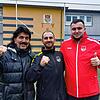 Fußballchef Aydo Kir (von links), Dreifachtorschütze Daniel Kanas und Trainer Shkelzen Kelmendi freuen sich über das deutliche 5:1 im ...