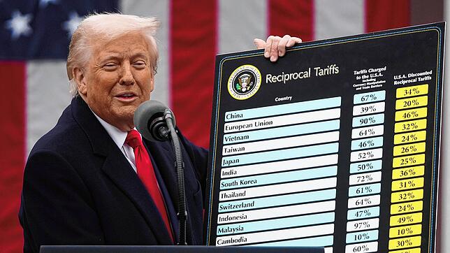 US-Präsident Donald Trump spricht Anfang April während einer Veranstaltung zur Ankündigung neuer Zölle im Rosengarten des Weißen Hauses. ...