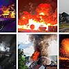 Viel zu tun für die Feuerwehren 2023: Brand bei Königsfeld (links oben) eine Halle des Bräunlinger Palmhofes brennt ab. Die alte ...
