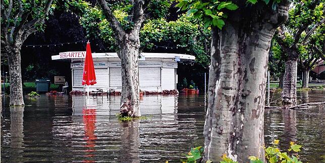 1999: Wegen des so genannten Jahrhunderthochwassers stand Rosies Pavillon wochenlang nicht am, sondern im See.