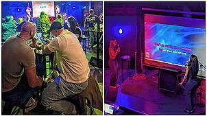 Impressionen der Karaoke-Party im Omega. Auf der Bühne mit Licht- und Tontechnik entsteht fast Konzertatmosphäre – natürlich steht aber ...