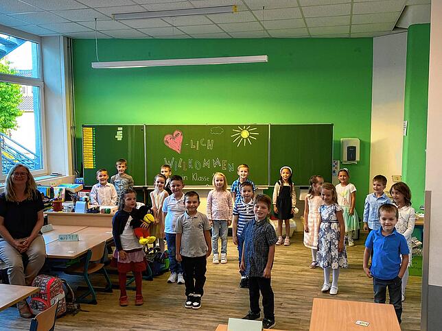 Die Klasse 1 der Georg-Müller-Schule in Schwenningen mit Klassenlehrerin Katrin Gruhler.