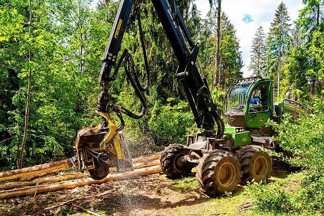 Der Holz-Harvester hinter dem Walkebuck im Einsatz. Fahrer ist Andreas Peter.