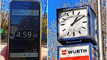 Donnerstag, 20. März 2025, an der B34 in Bad Säckingen beim Gloria-Theater. Wie spät ist es? 13.10 Uhr, wie die große Uhr an der ...
