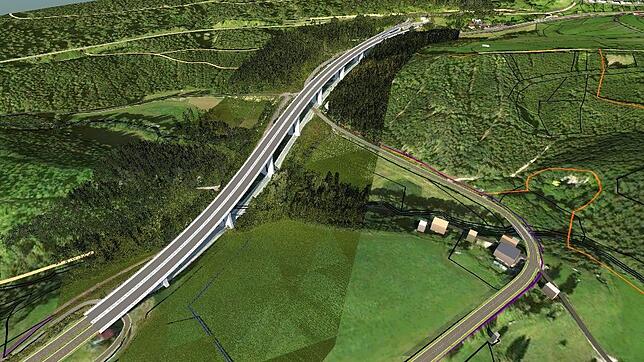 So soll das neue Megabauwerk Gauchachtalbrücke nach ihrer Fertigstellung einmal aussehen. Rechts geht die Straße zur Posthausbrücke ab, ...