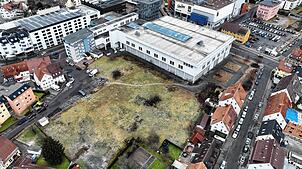 Das leerstehende Einkaufszentrum Rößle in Schwenningen: Das Luftbild vom Januar zeigt deutlich, wie groß das Gelände ist, ein Teil davon ...