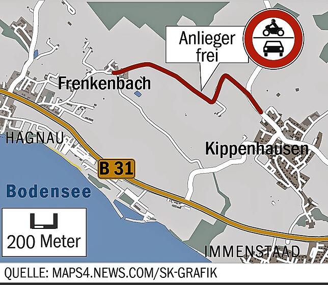 Bild 2: Stau auf der B31, Ausweichverkehr im Umland: Auf diesem Schleichweg soll damit Schluss sein